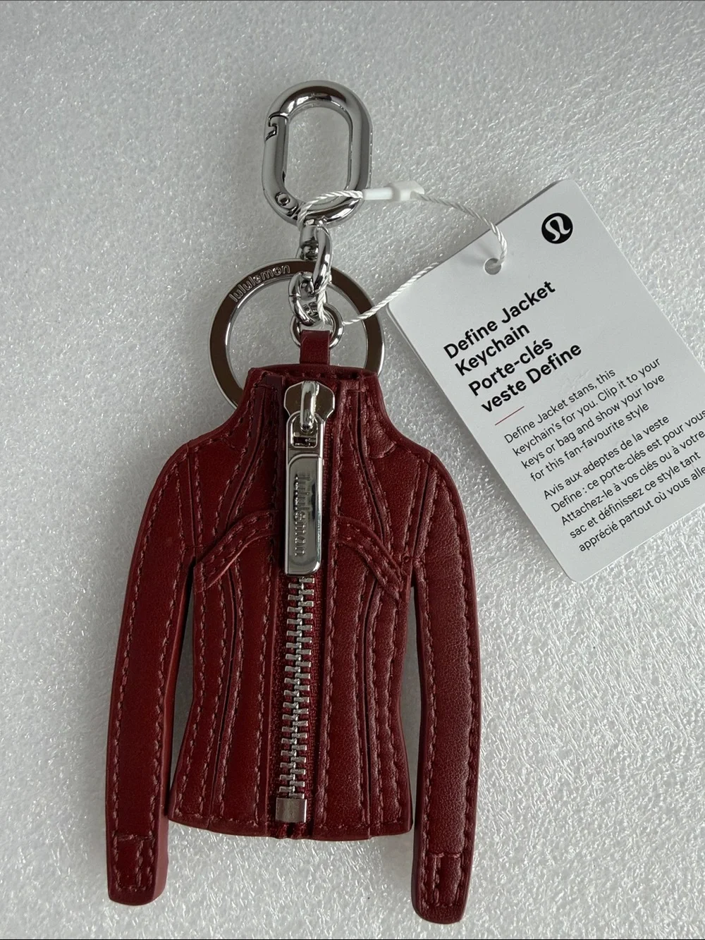 🆕 LULULEMON Define Jacket Keychain Cranberry Charm/Silver NWT